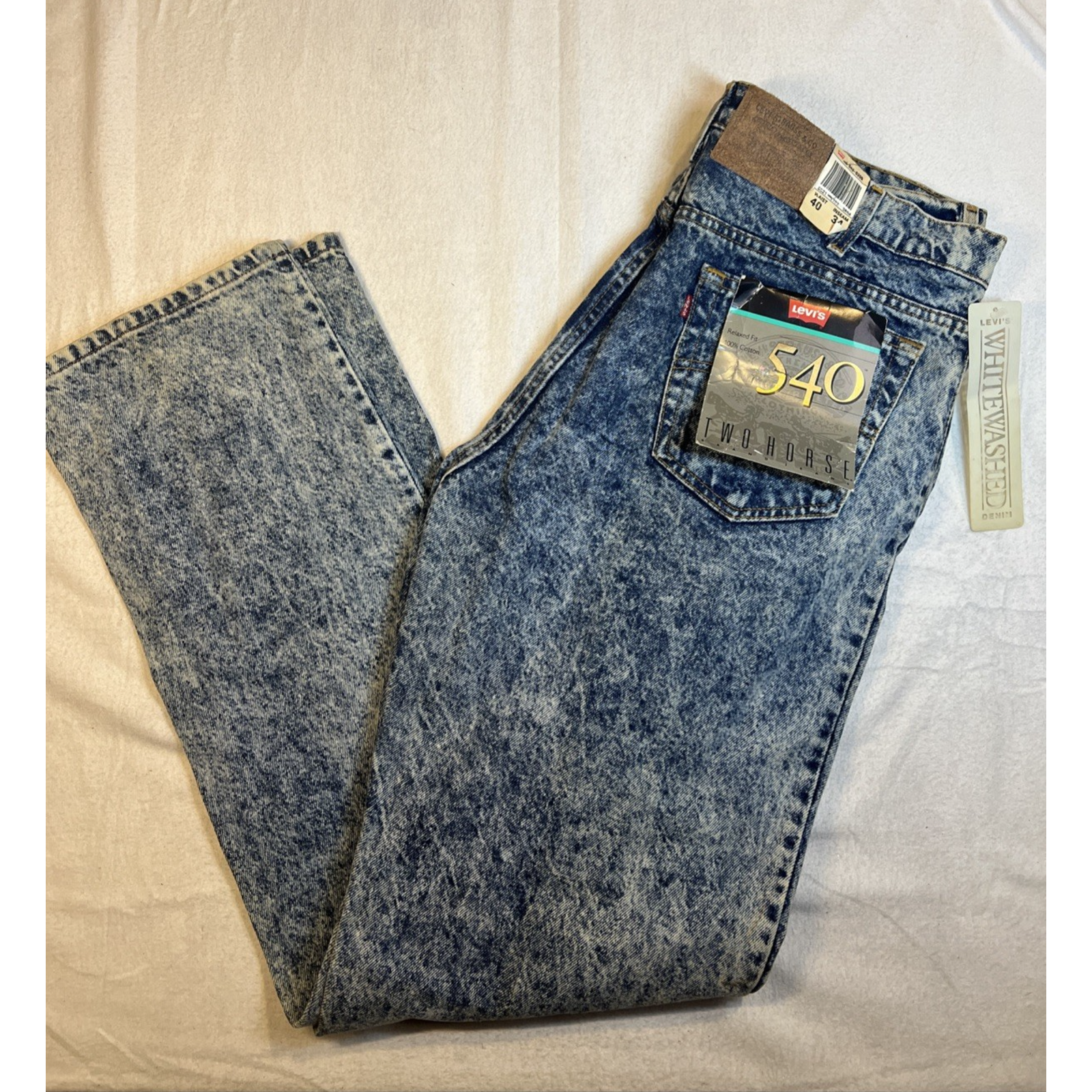 Nwt Levis 540 Relaxed Cotton Two Horse Brand Jeans 40 X 34 Whitewashed Blue
